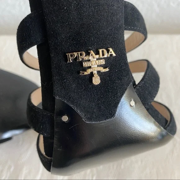 Prada blacks crisscross strap suede sandals - Picture 9 of 13